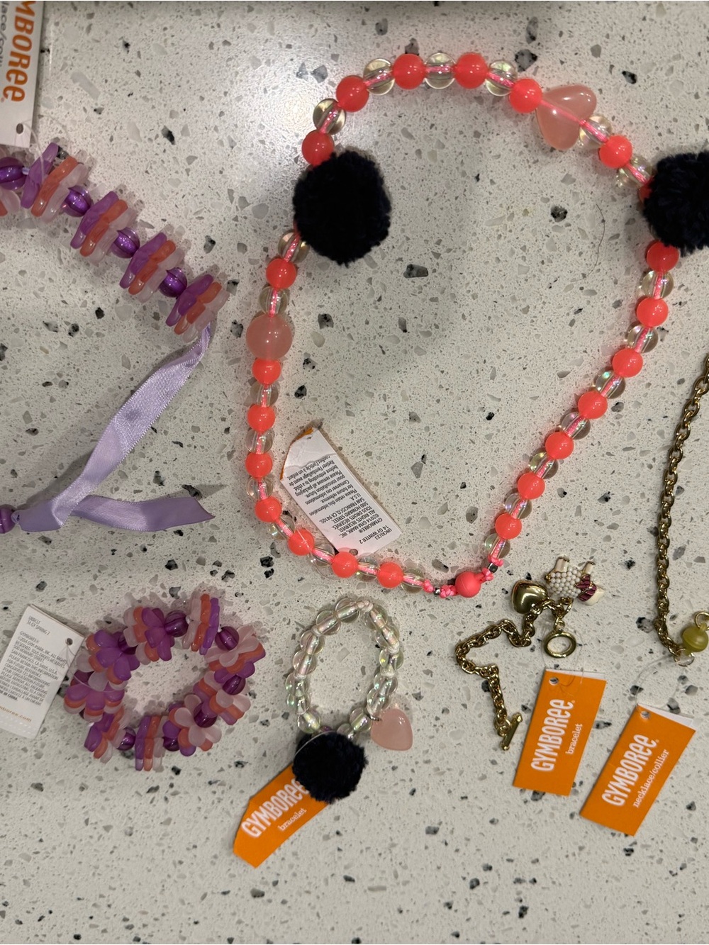 New girls Gymboree Coral Pink Beaded Necklace, Bracelet bundle